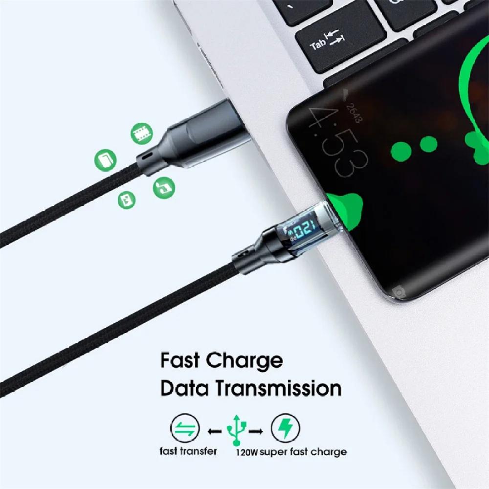 Kabel USB typu C o mocy 120 W, szybki kabel ładujący do telefonu z wyświetlaczem LED Xiaomi Redmi, kabel danych do Samsunga Huawei Honor OPPO 1M 2M