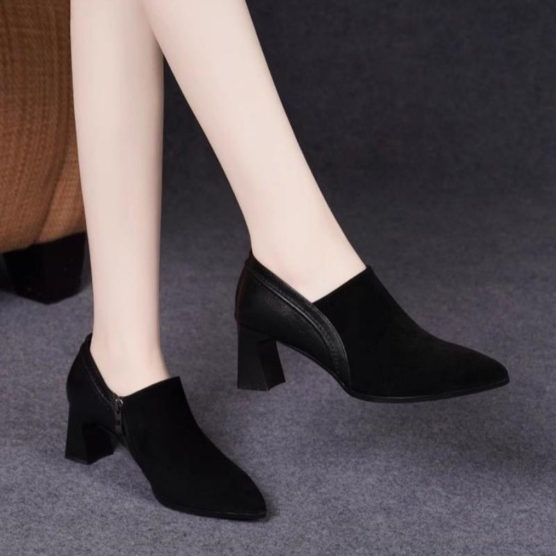 

Мода 2024 года, модная женская обувь с боковой молнией, женские туфли на высоком каблуке, горячая распродажа, офисные и карьерные туфли-лодочки, женские туфли с острым носком и толстым каблуком 35 чёрный