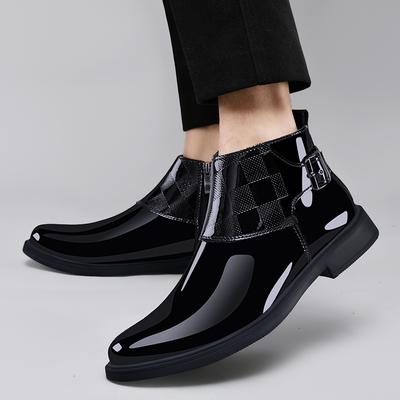 2025 Herren Lackleder Stiefel Markendesign Herrenstiefel Schnalle Spitze Zehen Chelsea Boots Hochwertiges Rindsleder Freizeitschuhe