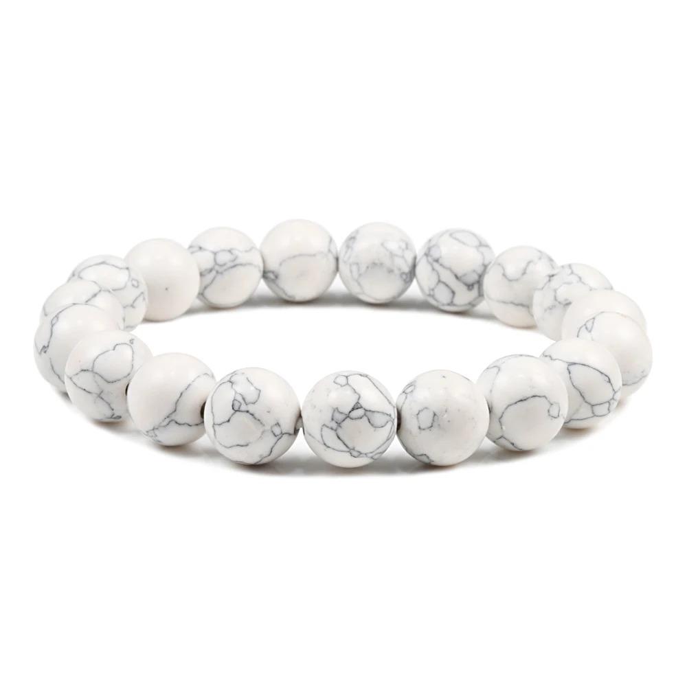 Charm Natural Stone Bracelet 6/8/10mm White Howlite Beads Bracelets For Women Men Energy Jewelry Stretch Bangle Wristband