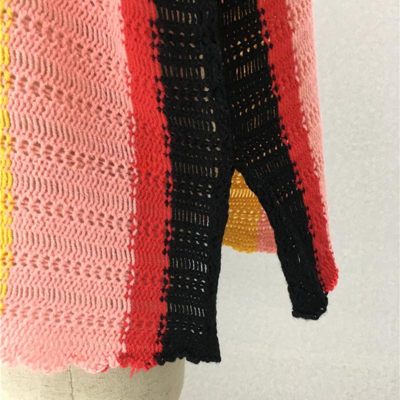 IHUASU Women's Autumn and Winter Sweater Loose Large Size Patchwork Knit Rainbow Women's Top