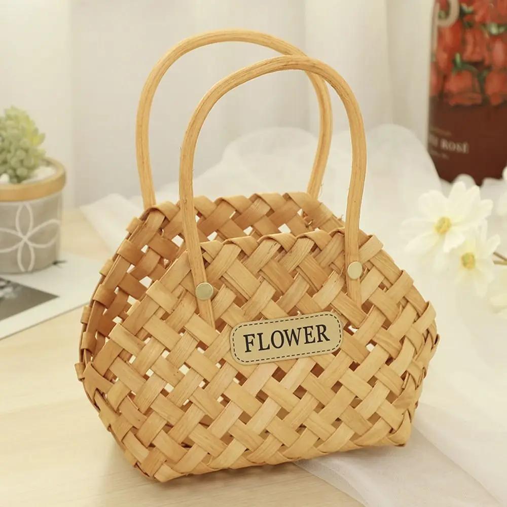 Wedding Decor Souvenir Handmade DIY Woven Rattan Hand Basket Storage Basket Wicker Baskets Flower Baskets Flowers Bamboo Basket