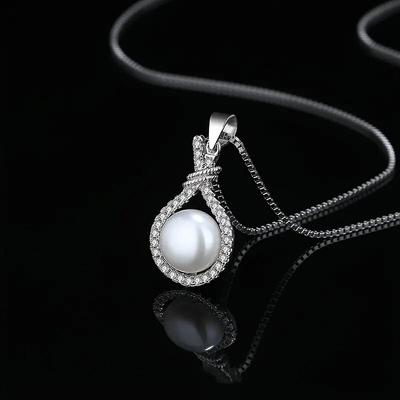 Colier Colier cu Pandantiv Perle Artificiale pentru Femei, Lanț Claviculă, Îmbogățit cu Zirconiu Sintetic, Bijuterii Elegante, Cadou de Ziua de Naștere