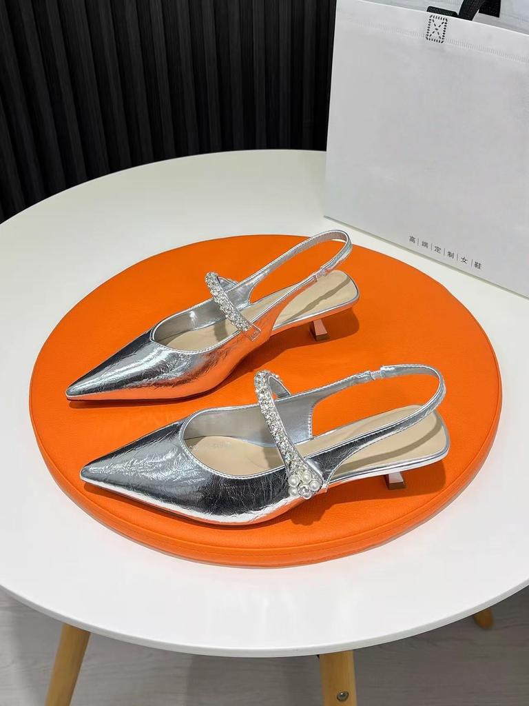 Summer new pointed rhinestone pearl high fashion temperament low heel bag head fashion temperament single shoes women