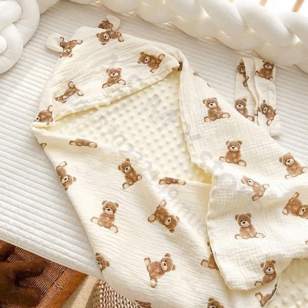Pure Cotton Baby Crepe Cloth Double-layer Gauze Single Layer Delivery Room Bag Soft Texture Little Bear Printed Newborn Cloth