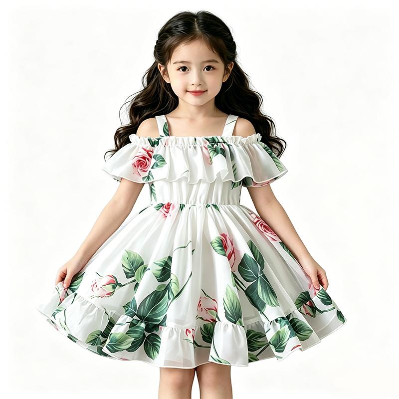 Summer Girls' Style Suspender Chiffon Dress Princess Dress Children's Korean Style Suspender Dress
