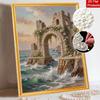 DIY Framed Pearl Painting Kit Pearl Castle Seaside Arch Ocean Waves 3D Sparkling Bead Art Canvas Home Decor Gift