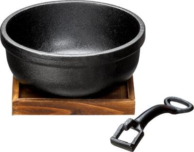 Industry Ishigaki Cast Iron Black 18cm Bibimbap Pot with Base Plate and Handle, Gas/IH Compatible, 1 Person, 3977 (Dimensions: 18cm W X 18cm