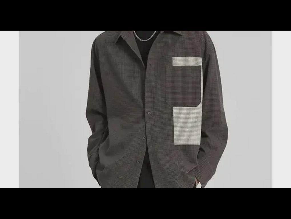 2024 Men's Casual Long-Sleeve Plaid Shirt, Korean-Style with Contrast Stitching for Spring and Autumn