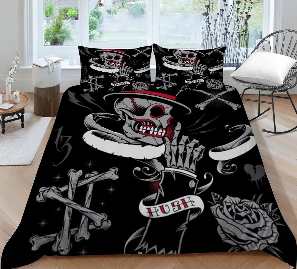 Set de lenjerie de pat cu craniu pentru acasă lenjerie de pat respirabilă cu husă de pernă husă de pilota de înaltă calitate pentru băiat, adolescent, textile de acasă