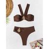 Swimsuit Women Sexy Halter Metal Water Droplet Push Up Pleate High Waist Bikini Set Bathing Suit Two Piece Swimwear