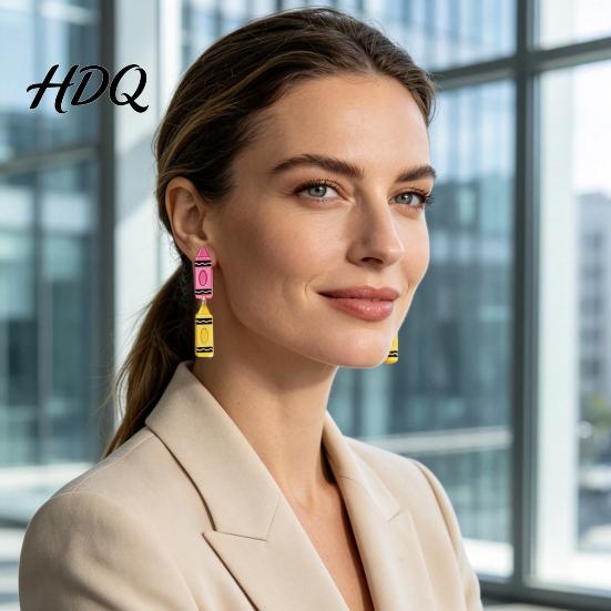 Youthful Look Fashion Accessories 1 Pair Teacher Earrings for Women Cute 2D Acrylic Crayon Pencil Backpack Stationery Themed Jewelry Teachers Number