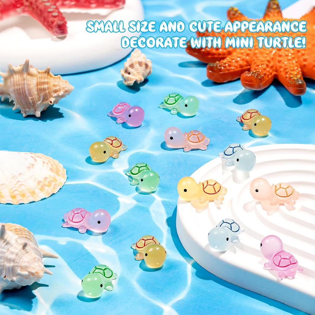 10/20pcs Luminous Mini Resin Turtles Glow in The Dark Cute Tiny Turtles Ocean Animal Theme Decor for DIY Fairy Garden
