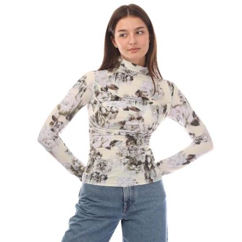 Off White Womens/Ladies Chine Sec Skin Twist Long-Sleeved Top