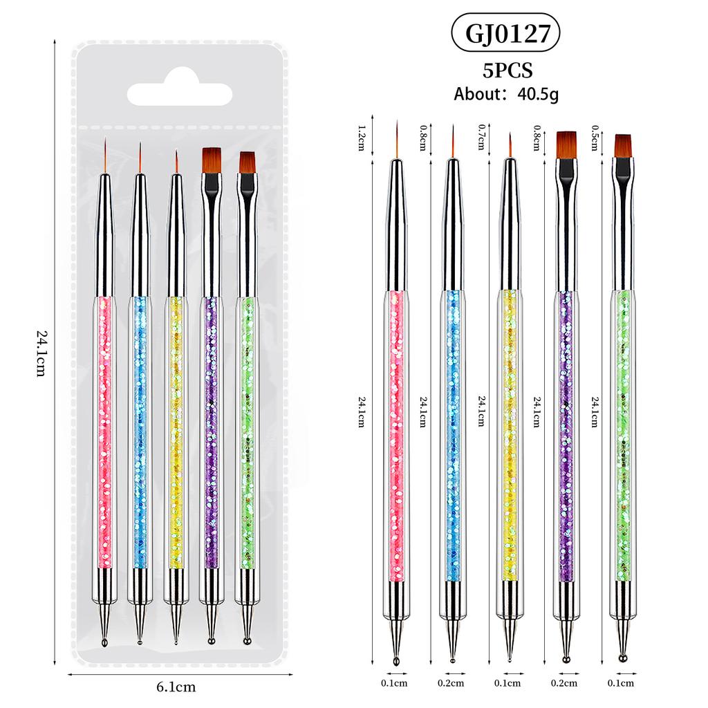 Nail Art Tools, Double-Ended Point Drill, Pull-Line Pen, Sequin Pack Of 5 Pcs, Set Of Painting Pens.