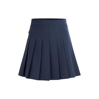 Solid Color Mid Waist Pleated Casual Skirt Women Skirts Navy-Blue GWSD06345-6855