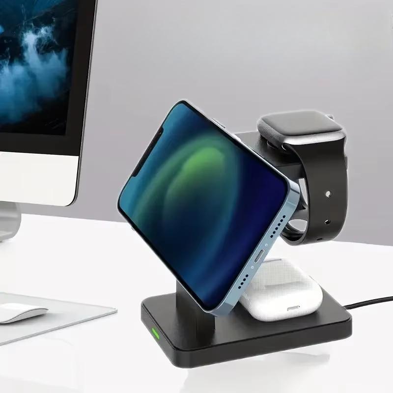 3 in 1 Magnetic Wireless Charger Stand for iPhone 16 15 14 13 Pro Max Apple Watch 1-9 AirPods Macsafe Fast Charging Station Dock