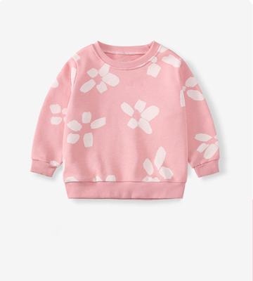 Spring Girls' Printed Round Neck Long Sleeved Sweatshirt, Casual Top