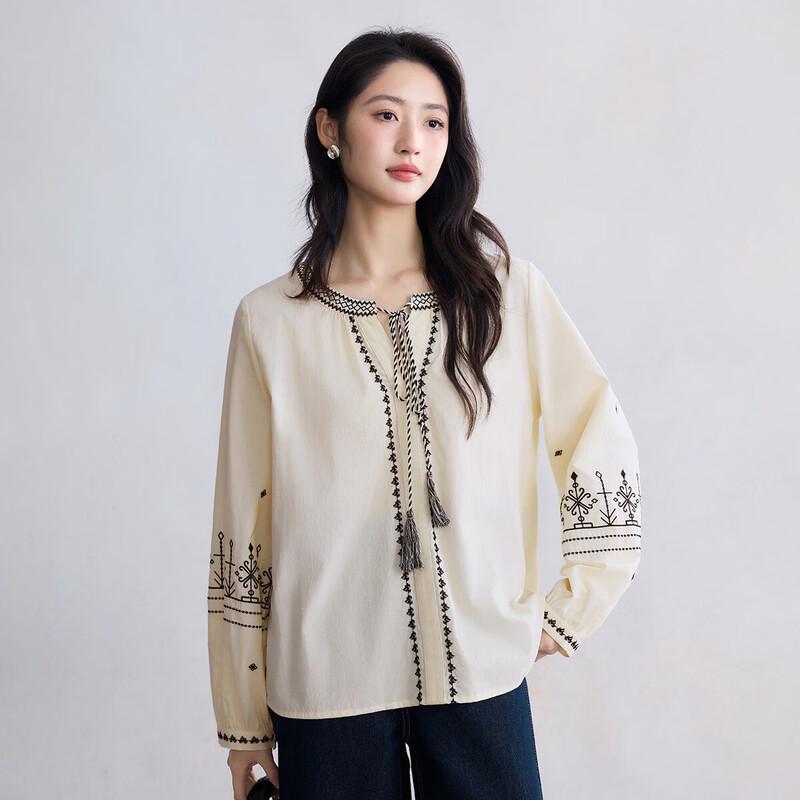 INMAN Women s Bohemian Tassel Embroidered Pullover Shirt L