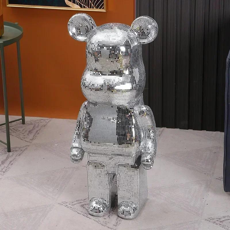 50cm Large Bear Figurine Aesthetic Disco Mirror Violent Bear Statue Reflective Sculpture Figurine Luxuryroom Decoration Ornament
