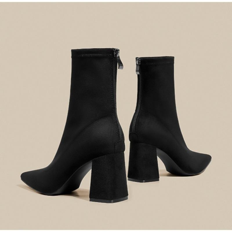 Autumn Winter Stretch Fabric Socks Boots Women High Heel Short Boots Pointed Toe Female Ankle Booties Plus Size 42