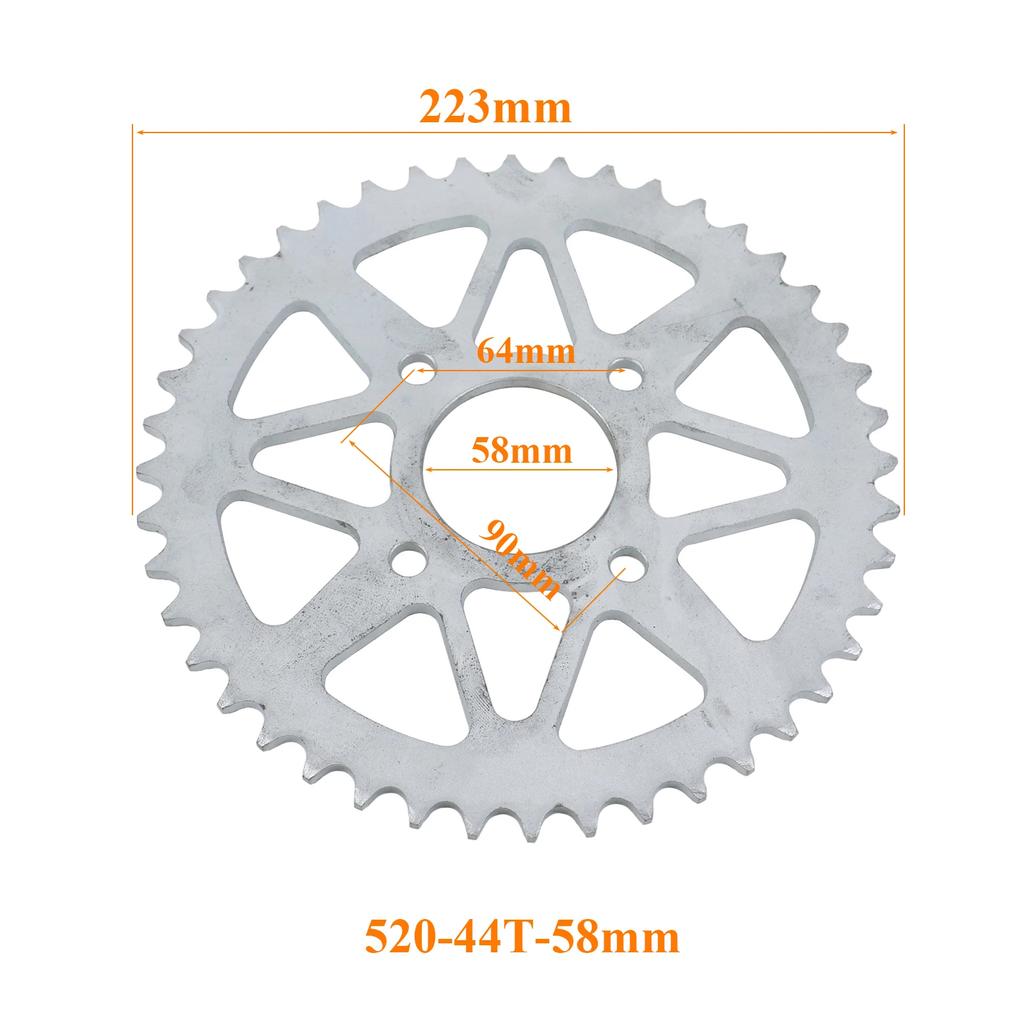 Motorcycle 520 Chains 43T/44T/52T 58mm 125mm Sprockets Rear Back Sprocket Cog Fit for Karting ATV Off-road Motorcycle Parts