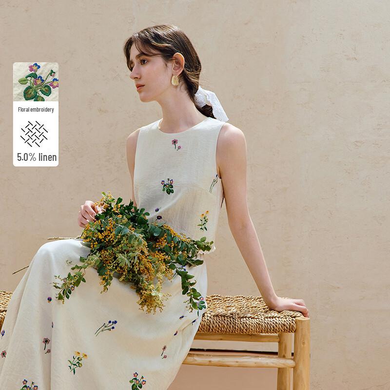 INMAN French Lace Trim Linen Blend Sleeveless Blouse L