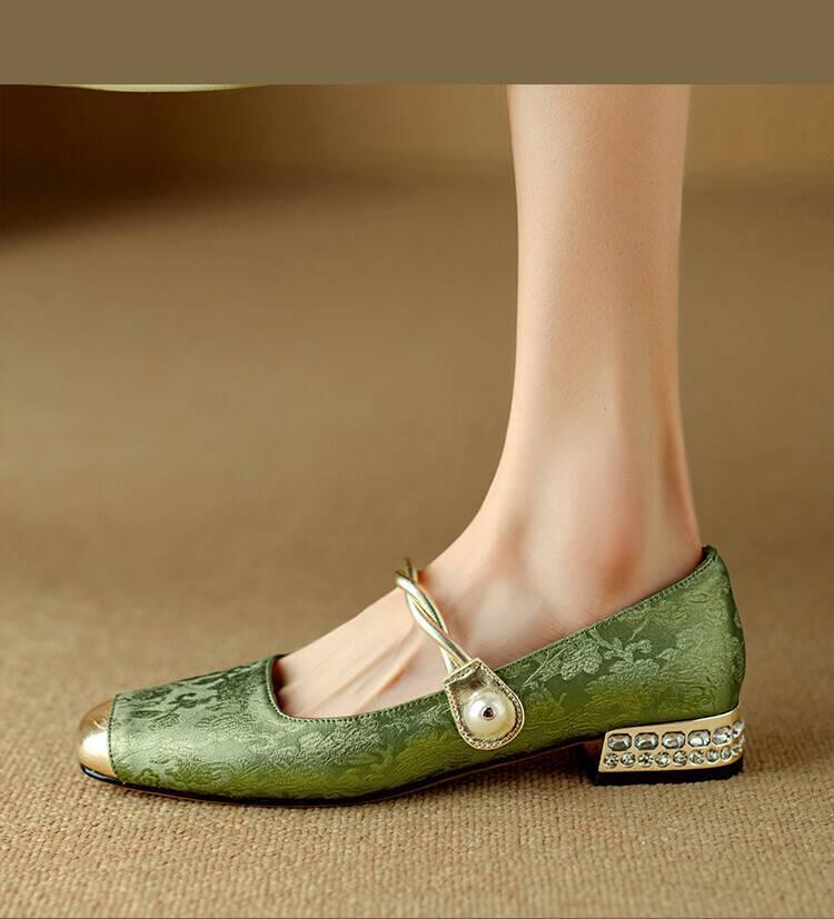2024 Spring Retro Chinese Style Women's Square Toe Mary Jane Heels