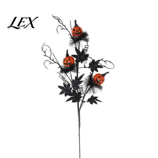 Halloween Party Supplies Pumpkin Stem Decor, Black Maple Leaf Artificial Branch for Realistic Festival Ornaments Scene, Spooky Festive Table