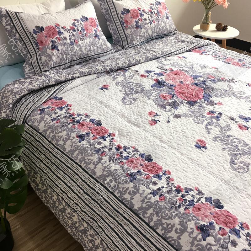 1PC/3PCS Printed Bedspread Queen Size Floral Cotton Quilt Bedding Set, Lightweight Summer Quilted Blanket for Bed Comforter