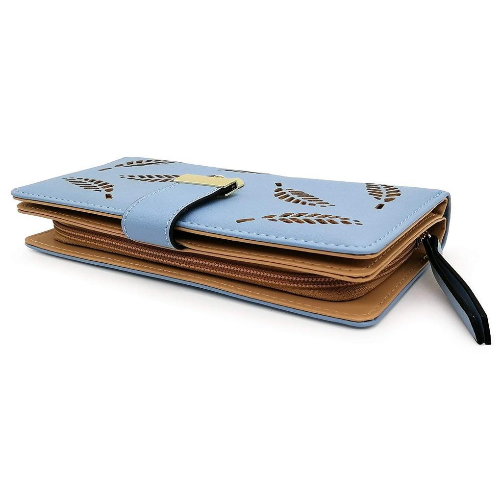 Damen Roségold Veganes Leder Blatt Zweifach Karten-Münzhalter Lange Geldbörse