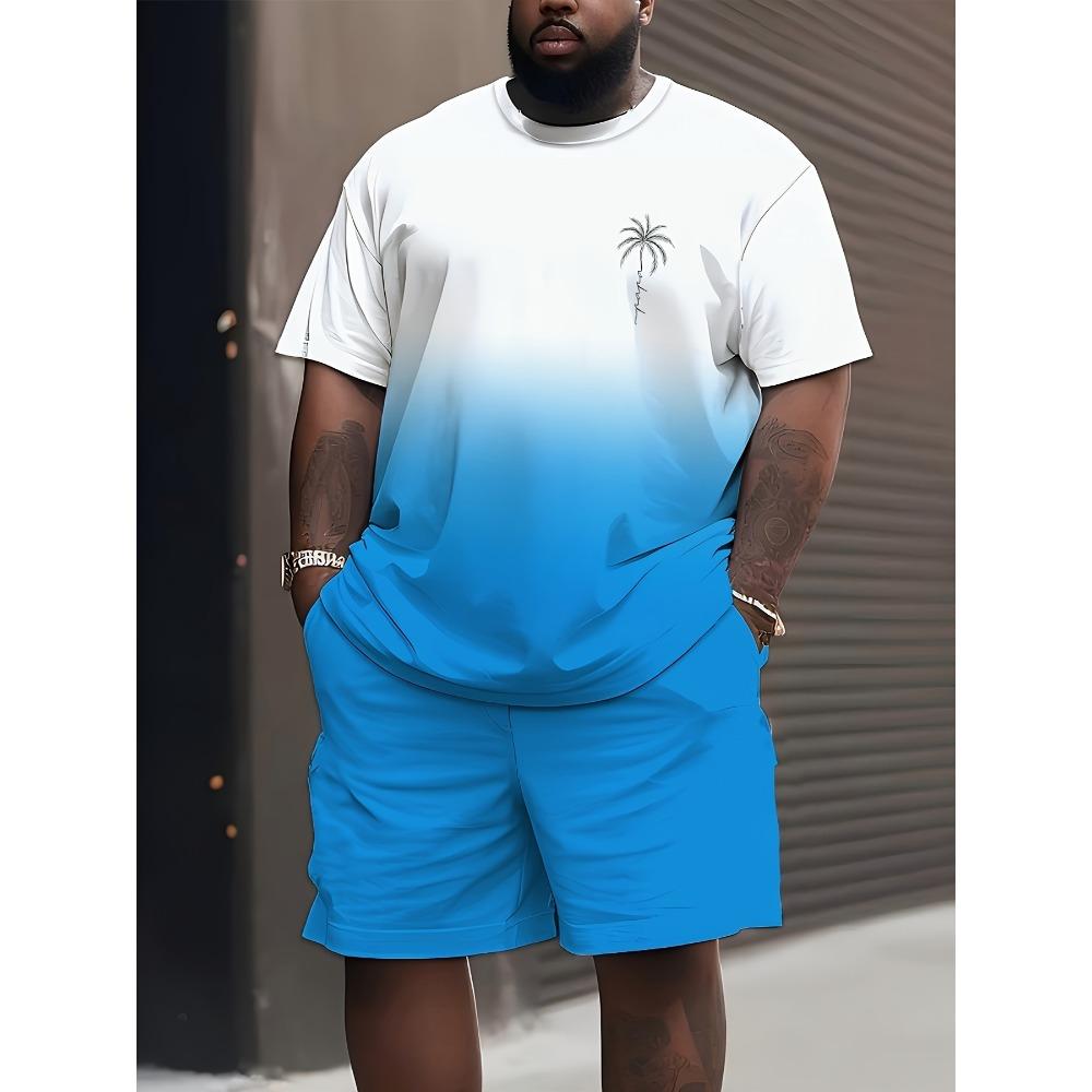 

Men s casual summer Hawaiian beach digital print T-shirt and shorts set 6XL