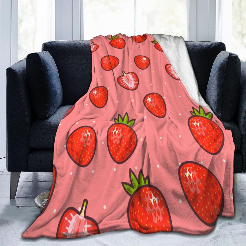 Cute Strawberry Blanket, Plush Soft Warm Flannel Sweet Fruit Throw Blanket for Couch, Travel, Bed, Outdoor, Gift for Teen Adult
