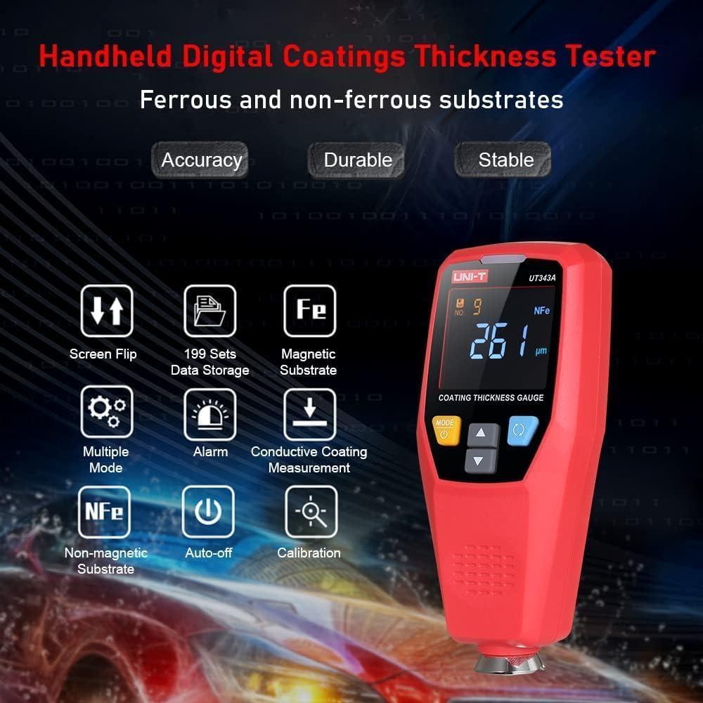 UNI-T UT343A Digital Car Coating Thickness Gauge Film Paint Tester Lacquer Meter Automotive Tools Measuring FE/NFE 0-1750um