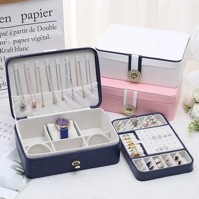 Double Layer Jewelry Box Portable Travel  Watch  Leather Display Organizer Necklace Storage Case For Earrings  Ring