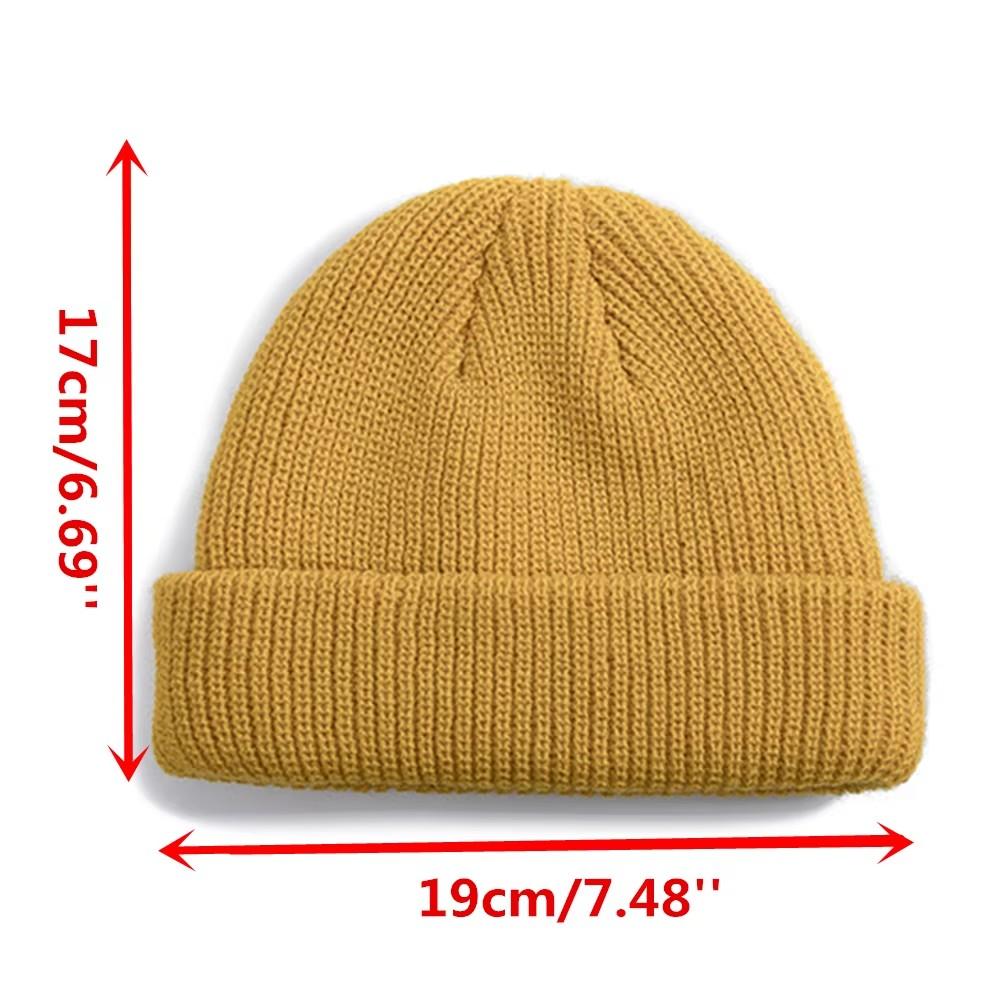 Unisex Autumn Winter Ribbed Knitted Hat Soft Cuffed Short Melon Cap Men Women Navy Style Beanie Hat