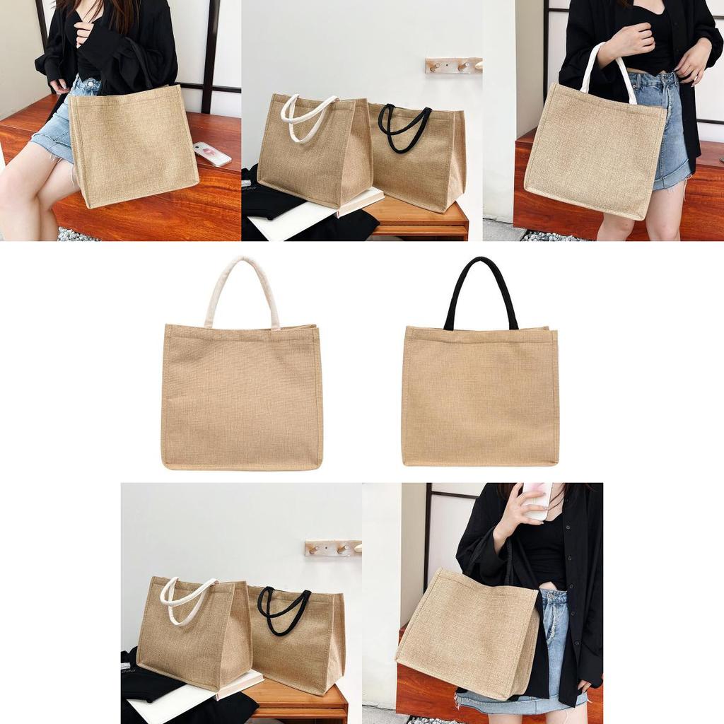 Retro Large Cotton Linen Tote Bag Minimalist Design Ideal For Shopping And Casual Use