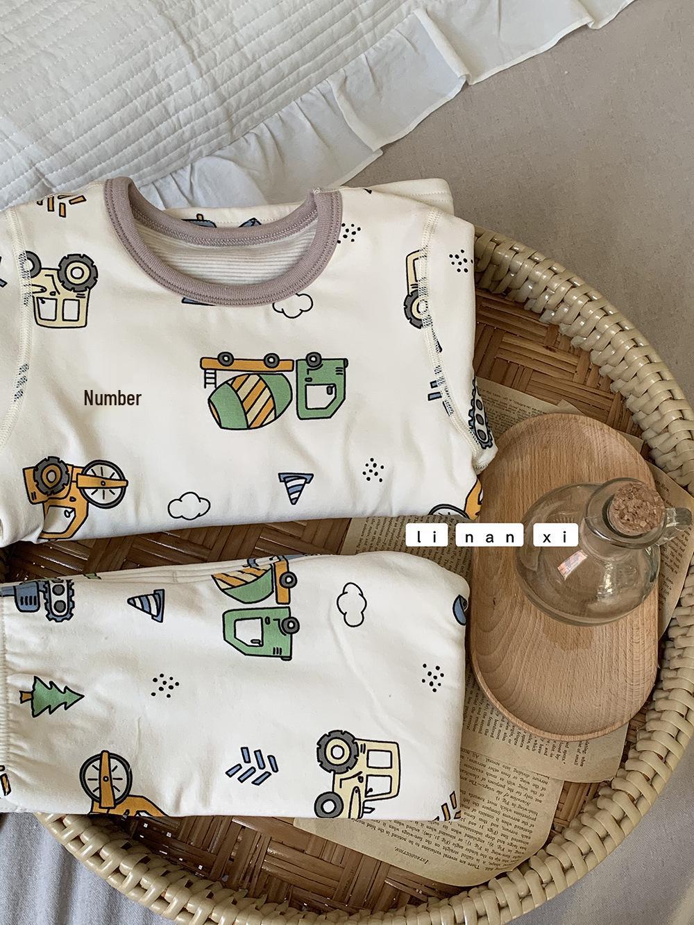 

Детский домашний комплект из шелка и шерсти на подкладке - Теплый топ и брюки 100cm