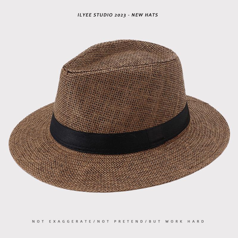 Men's Panama Straw Hat Summer New British Jazz Hat Women's Sunshade Sun Protection Beach Flat Top Hat