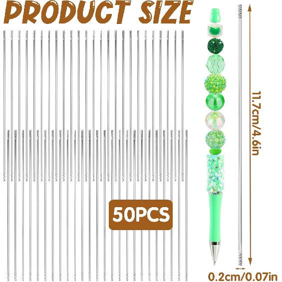 50Pcs 4.61in Stainless Steel Pen Bead Extender, Beaded Pen Supplies Rust-Resistance Stainless Steel Beads & Accessories Supplies Allowing Freedom to