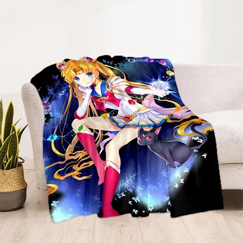 Deka s potiskem Sailor Moon Pretty Soldier Ultra lehká měkká plyšová deka z flanelu na rozkládací pohovku Pohovka Kancelářské dárky