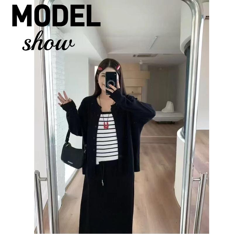 Korean College Style Striped Patchwork Two-Piece Women's Knitted Sweater