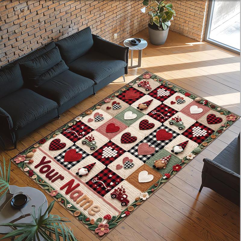 Valentine Love Theme Crystal Velvet Rug Personalized Custom Name Text Soft Floor Mat Home Decor