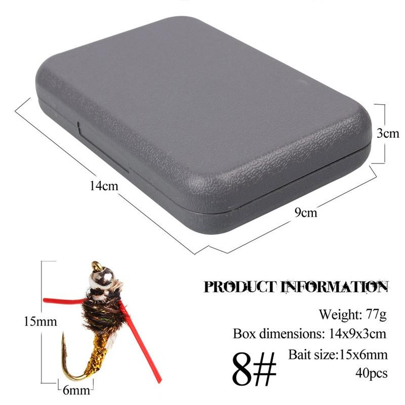 40pcs/ Box Red  Fly Fishing Lure Single Hook Dry Fly Fishing Trout Salmon Set Flies Fishing Lures