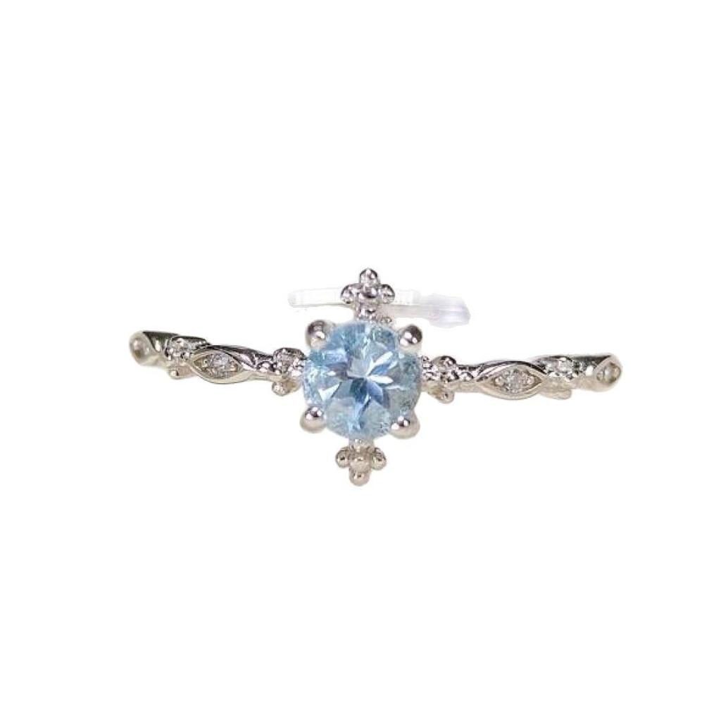 Elegant Blue Topaz Ring with S925 Silver Inlay - Fashionable Jewelry Design