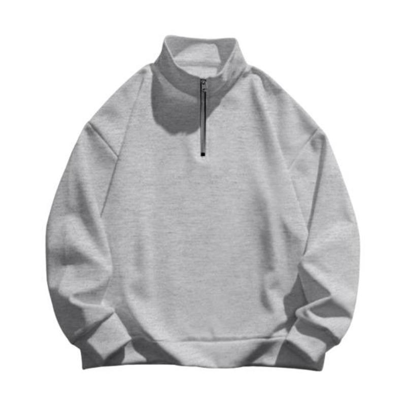 Yousheng Men Sweatshirt Half Zipper Stand Collar Long Sleeves Solid Color Pullover Mid Length Sport Casual Top Lightweight Clothes for Travel Office