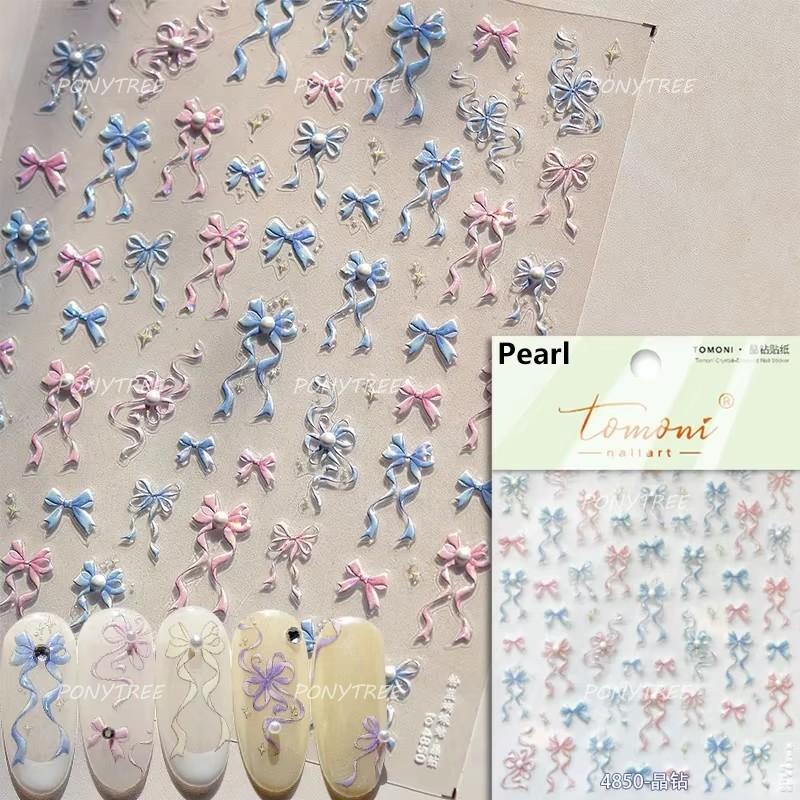 Delicate Jelly Chic Bowknot Silk Ribbon Knot Star Shiny Dreamy Self Adhesive Nail Art Decorations Sticker Dressy Manicure Decals