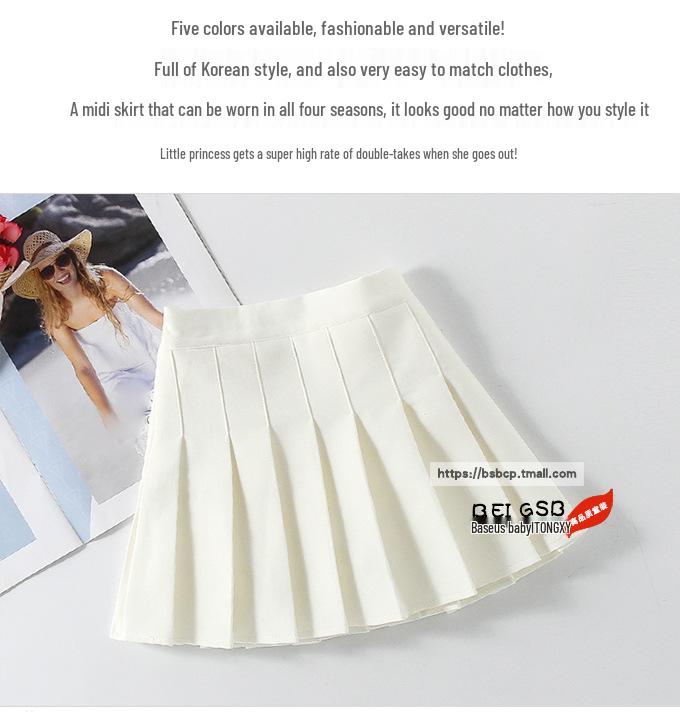 Preppy Faltenrock für Grundschülerinnen - Weißer JK Frühlings-/Herbst-Kurzrock für Mittel- und Große Kinder