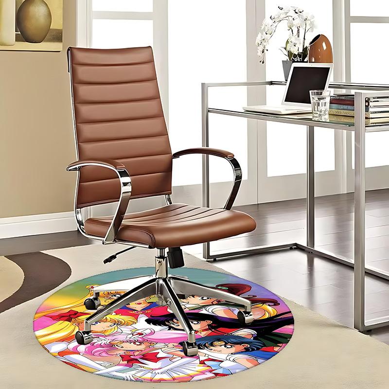 1pc Sailor Moon Round Carpet for Office Chair Mat, Anime Cartoon Design, NonSlip Rug, Suitable for Home Decor, Living Room, Bedroom