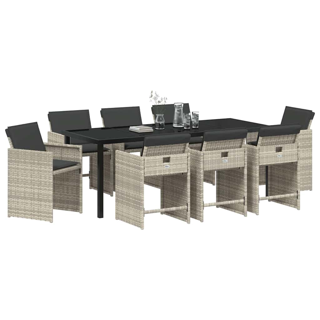 Garden Dining Set with Cushions 9 pcs Light Grey Poly Rattan
